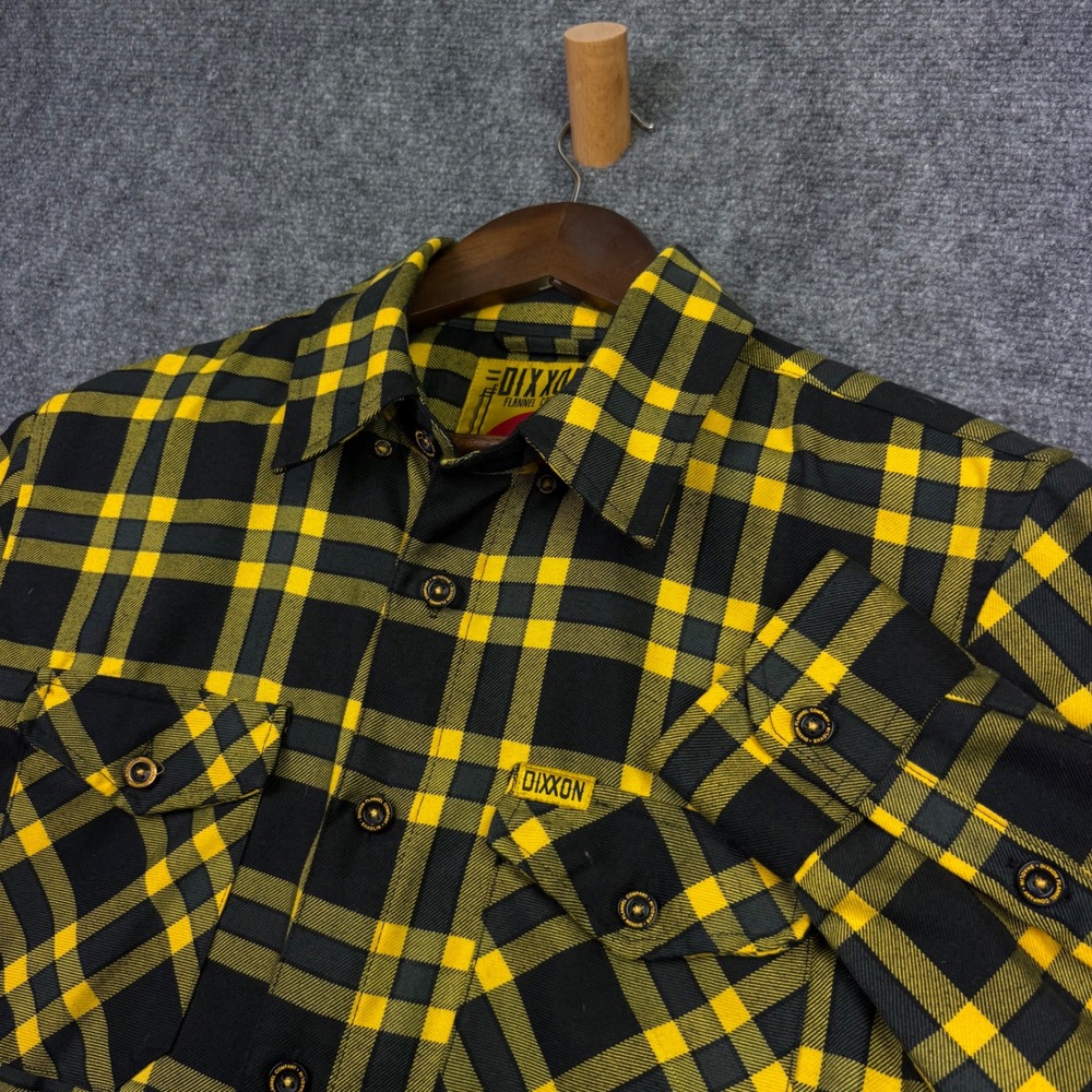 Dixxon Flannel The Shaolin Mens M Yellow Black Plaid D-Tech Button Down Shirt